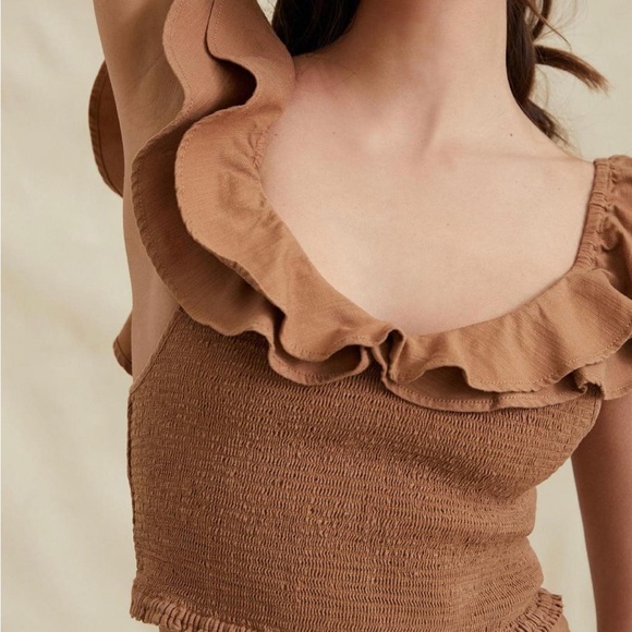Women's Tan Ruffle Top - Picture 10 of 11